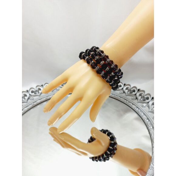 Purple Multi-Faceted Crystal Bracelets Set of 3 w/sparkling crystal rondelles - Picture 6 of 10